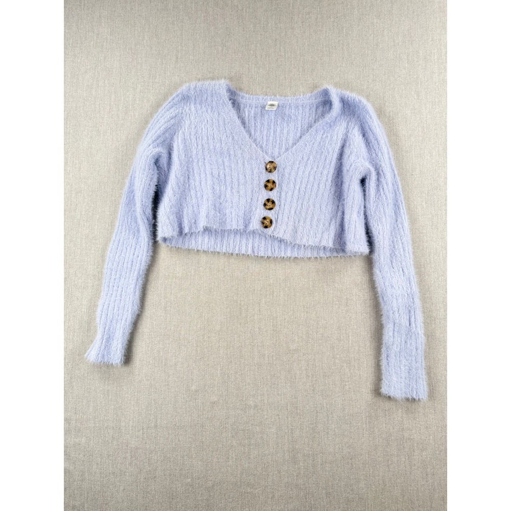 Urban Outfitters Lavender Blue Eyelash Knit Cropped Cardigan Sweater Small